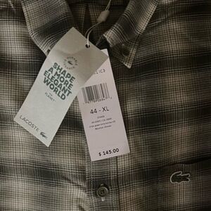 Lacoste Men's khakiGreen/white plaid Shirt. Sz. XL Orig. $145